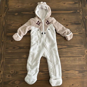 Lupilu Baby Deer Hooded Fleece Footie 6–9 Months White Beige Winter Baby Wear